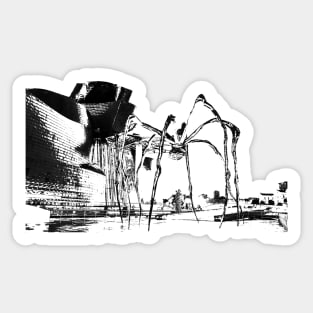 Line sketch of the Guggenheim Museum Bilbao and the Mama spider. Basque Country, Euskadi, Spain. Sticker